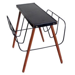 French Hand-Stitched Leather Magazine Stand / Bench by Jacques Adnet 1