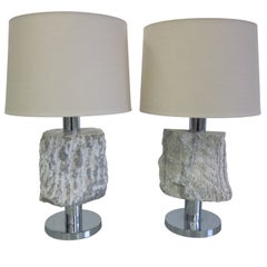 Pair of Raw Cut Stone Table Lamps