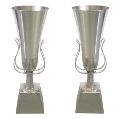 Pair of Silver Urn Style Table Lamps by Tommi Parzinger