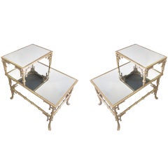Vintage Pair of Double Level End Tables in the Manner of Bagues