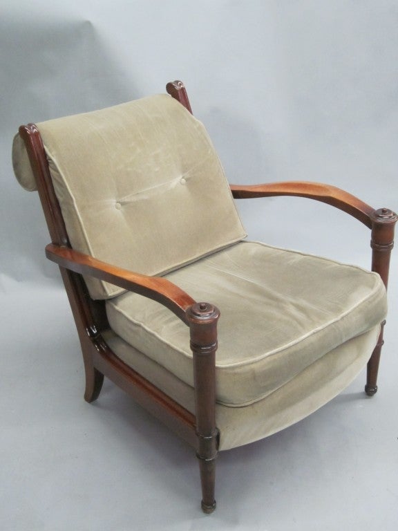 Pair French Mid-Century Modern Neoclassical Lounge Chairs Attr. to Andre Arbus In Good Condition For Sale In New York, NY
