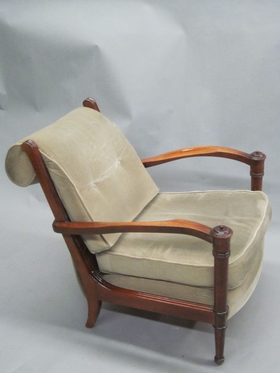 Mid-20th Century Pair French Mid-Century Modern Neoclassical Lounge Chairs Attr. to Andre Arbus For Sale