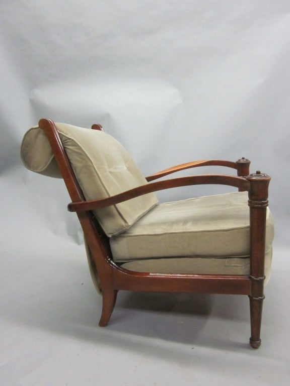 Pair French Mid-Century Modern Neoclassical Lounge Chairs Attr. to Andre Arbus For Sale 1