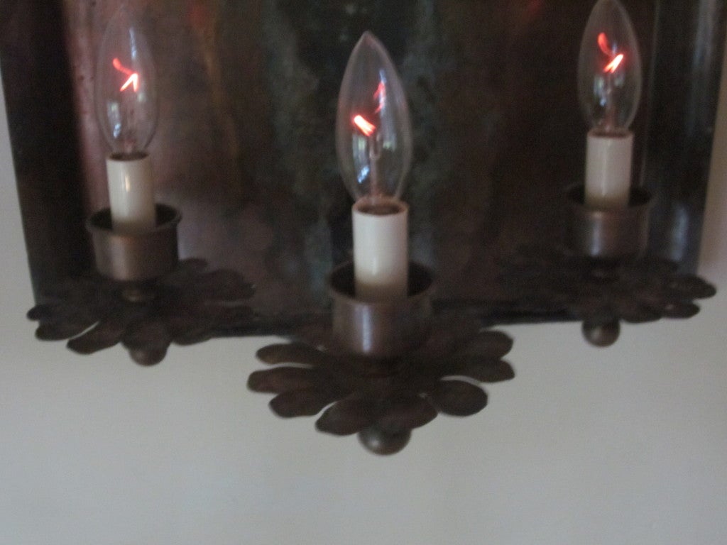 Pair of French Mid-Century Modern Copper & Iron Sconces, Gilbert Poillerat, 1940 For Sale 6