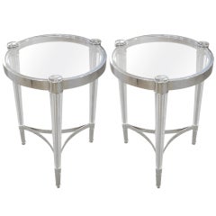 Two Extraordinary Solid Crystal and Nickel Side Tables in Style of Fontana Arte 1