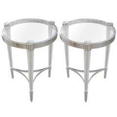 2 Italian Mid-Century Modern Style Solid Crystal & Nickel Side Tables, Baccarat