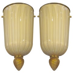 Pair of Large Murano Glass Sconces Attributed to Barovier e Toso