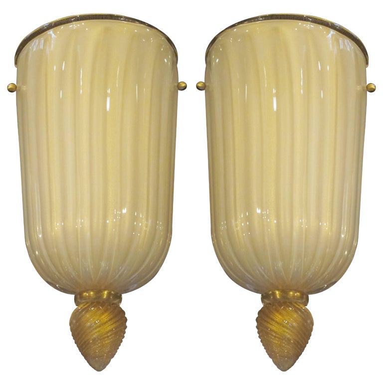 Pair of Large Murano Glass Sconces Attributed to Barovier e Toso