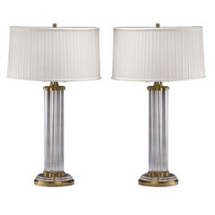 2 French Art Deco Style Solid Crystal Table Lamps