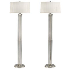 Two French Art Deco Solid Crystal and Silver Plate Floor Lamps 2