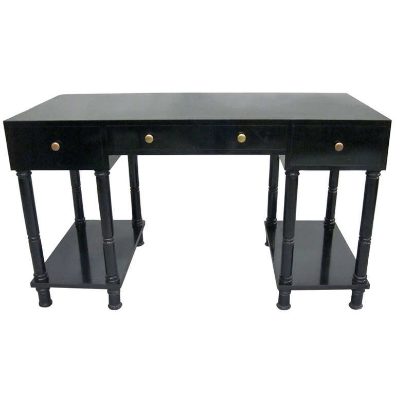 Mid Century Modern Black Lacquer With Chrome And Brass Hardware French Mid Century Modern Neoclassical Black Lacquer Desk By Maison Jansen