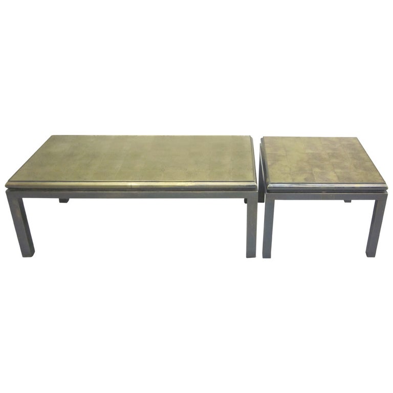 Set Of 2 French Gilt Verre Églomisé Coffee Tables By Guy Lefevre Set Of 2 French Gilt Verre Églomisé Coffee Tables By Guy Lefevre For Jansen
