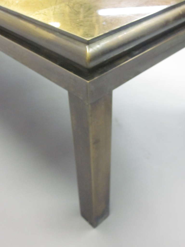 Set of 2 French Gilt 'Verre Églomisé' Coffee Tables by Guy Lefevre for Jansen For Sale 2