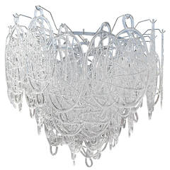 Italian late 20th C. Clear Murano Glass Chandelier Attributed to Mazzega