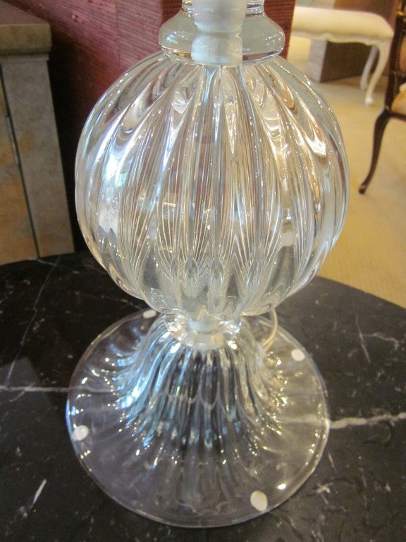 Pair Clear Mid-Century Modern Style Murano Glass Table Lamps, Attrib. Barovier 2
