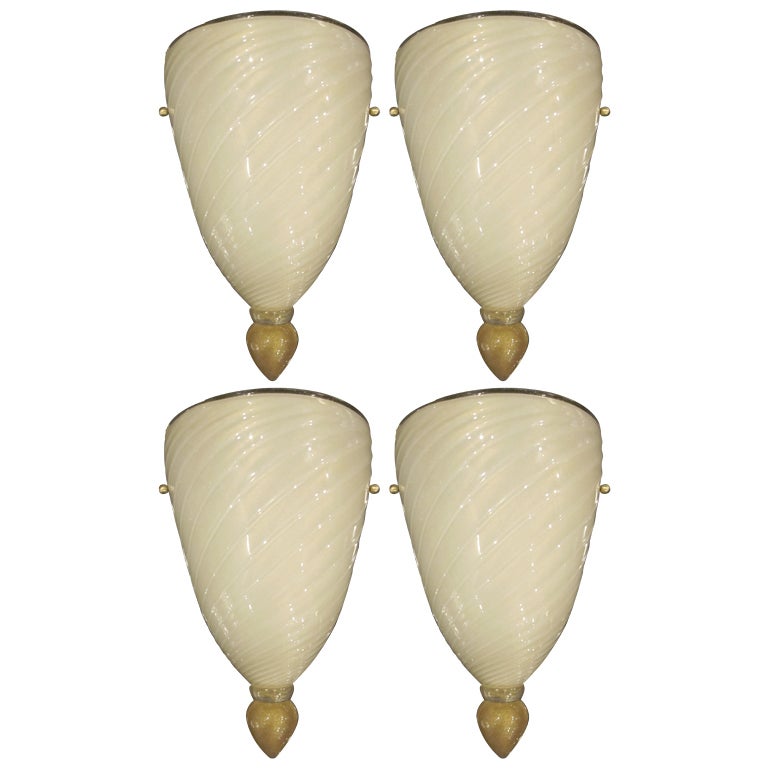 Four Italian Mid-Century Modern Venetian /Murano Glass Sconces, Attr. Barovier  For Sale