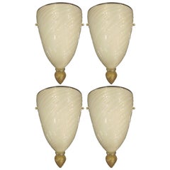 Four Italian Mid-Century Modern Venetian /Murano Glass Sconces, Attr. Barovier