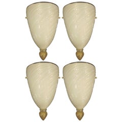 Vintage Four Italian Mid-Century Modern Venetian /Murano Glass Sconces, Attr. Barovier 