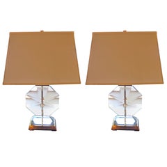 Pair of Octagonal Solid Crystal Table Lamps