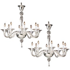 Two Clear Murano Glass Chandeliers Attributed to Venini 7