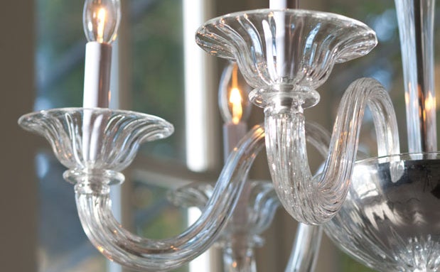 Vetro di Murano 2 lampadari italiani in vetro trasparente di Murano / Venezia nello stile di Venini in vendita