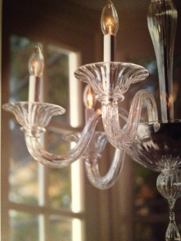 Mid-Century Modern 2 Italian Clear Murano / Venetian Glass Chandeliers in the Style of Venini For Sale