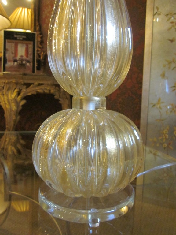 Italian Pair Large Hand-blown Murano / Venetian Glass Table Lamps, Barovier e Toso For Sale