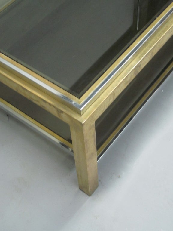 French Double Tier Brass & Nickel Coffee Table by Willy Rizzo & Maison Charles In Good Condition For Sale In New York, NY