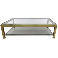 French Double Level  Brass & Nickel Coffee Table by Willy Rizzo & Maison Charles