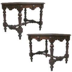 Pair Italian 19th Century Hand-Carved Modern Neoclassical Wood Benches or Stools