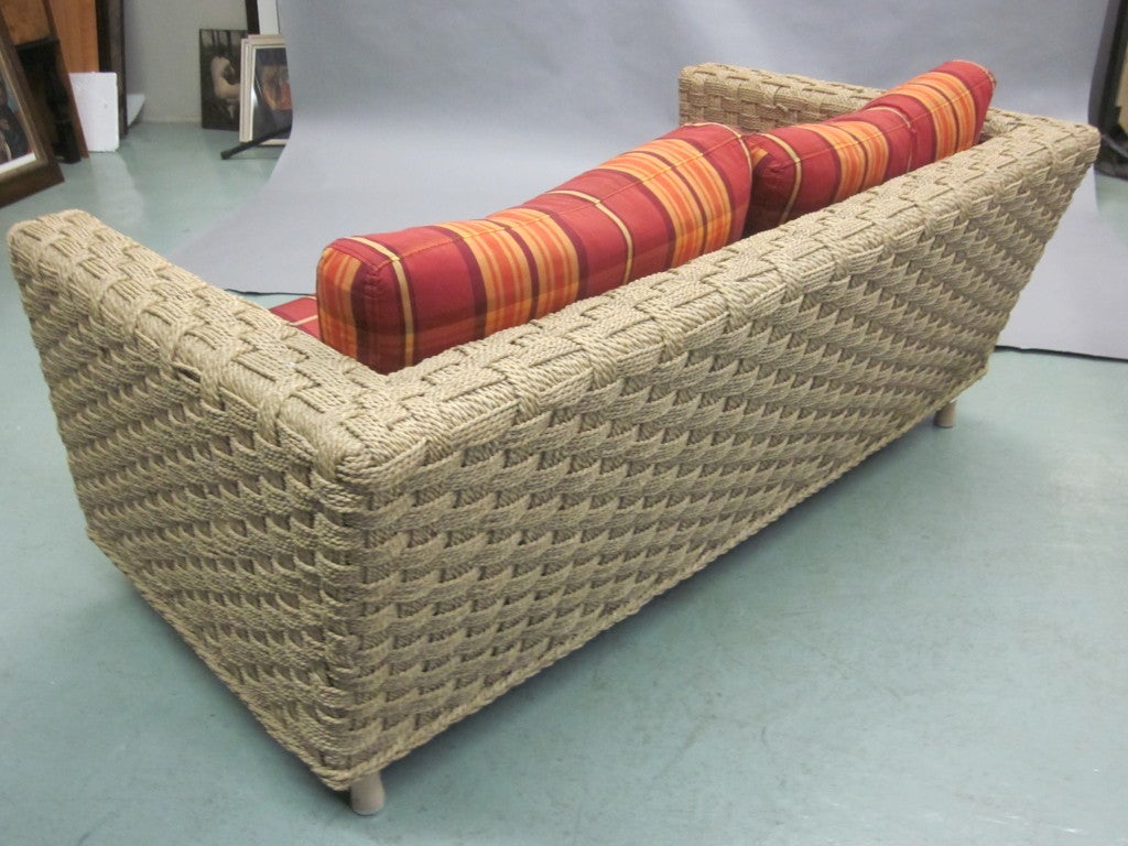 French Mid-Century Modern Rope Sofa Attributed to Adrien Audoux and Frida Minet In Good Condition In New York, NY