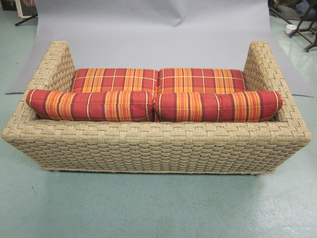 French Mid-Century Modern Rope Sofa Attributed to Adrien Audoux and Frida Minet 1