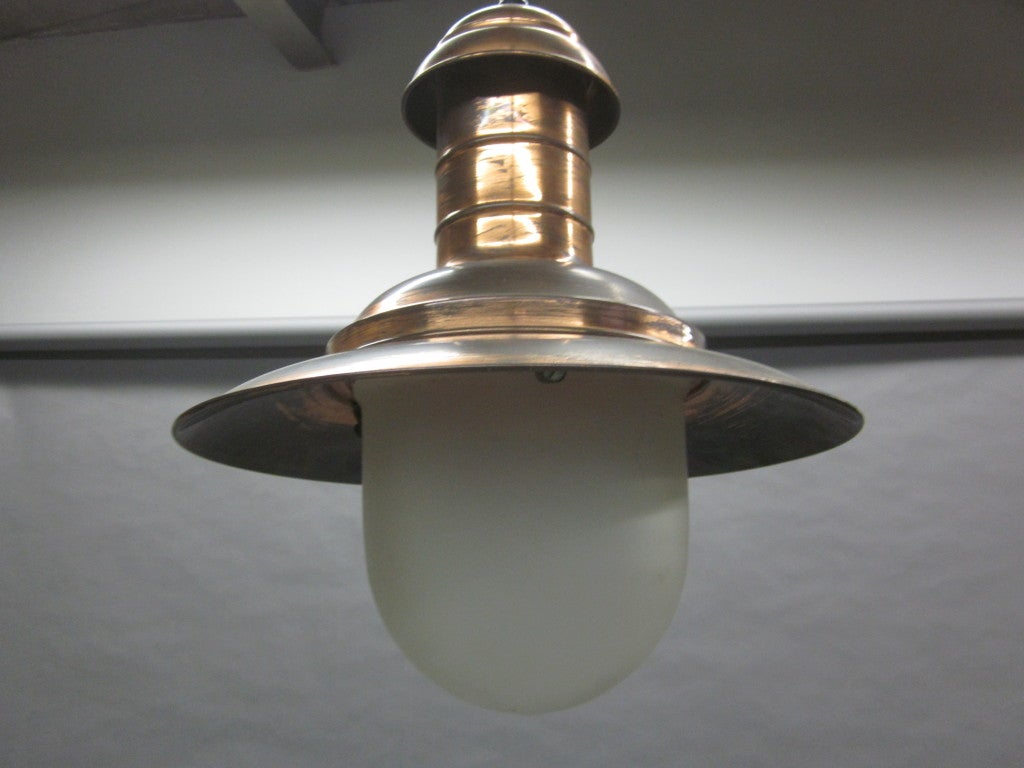 French Mid-Century Modern Copper Marine Industrial Flush Mount or Pendant, 1930 In Good Condition In New York, NY