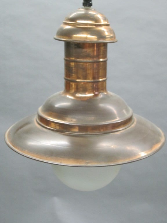 French Mid-Century Modern Copper Marine Industrial Flush Mount or Pendant, 1930 1