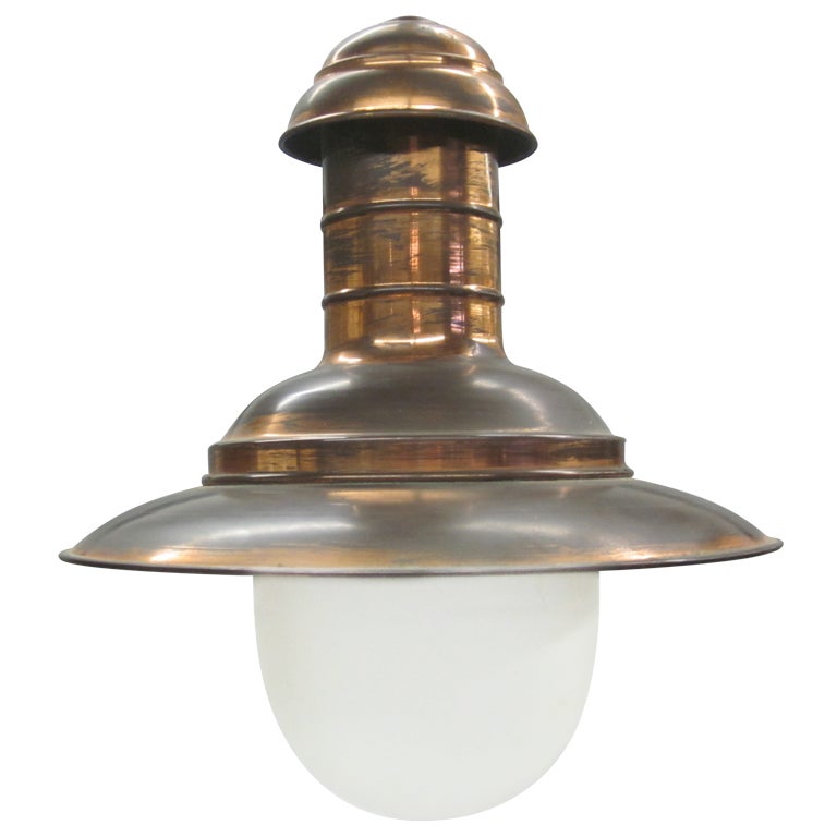 French Mid-Century Modern Copper Marine Industrial Flush Mount or Pendant, 1930