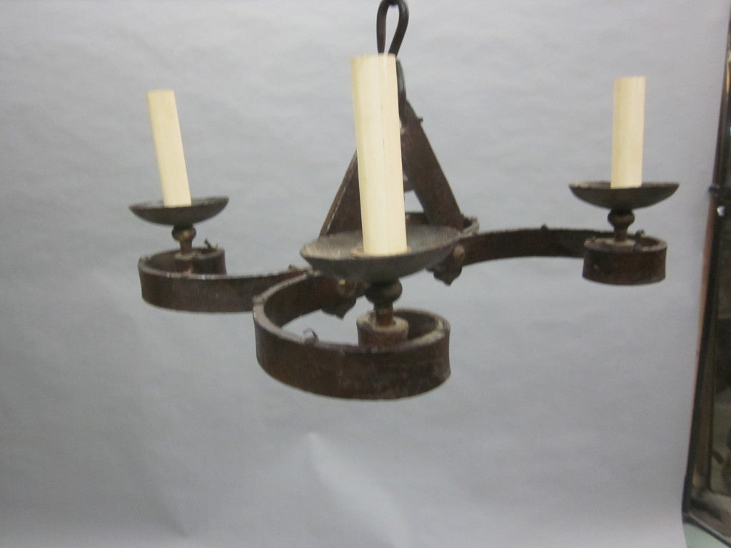 French Arts and Crafts Wrought Iron Chandelier 1