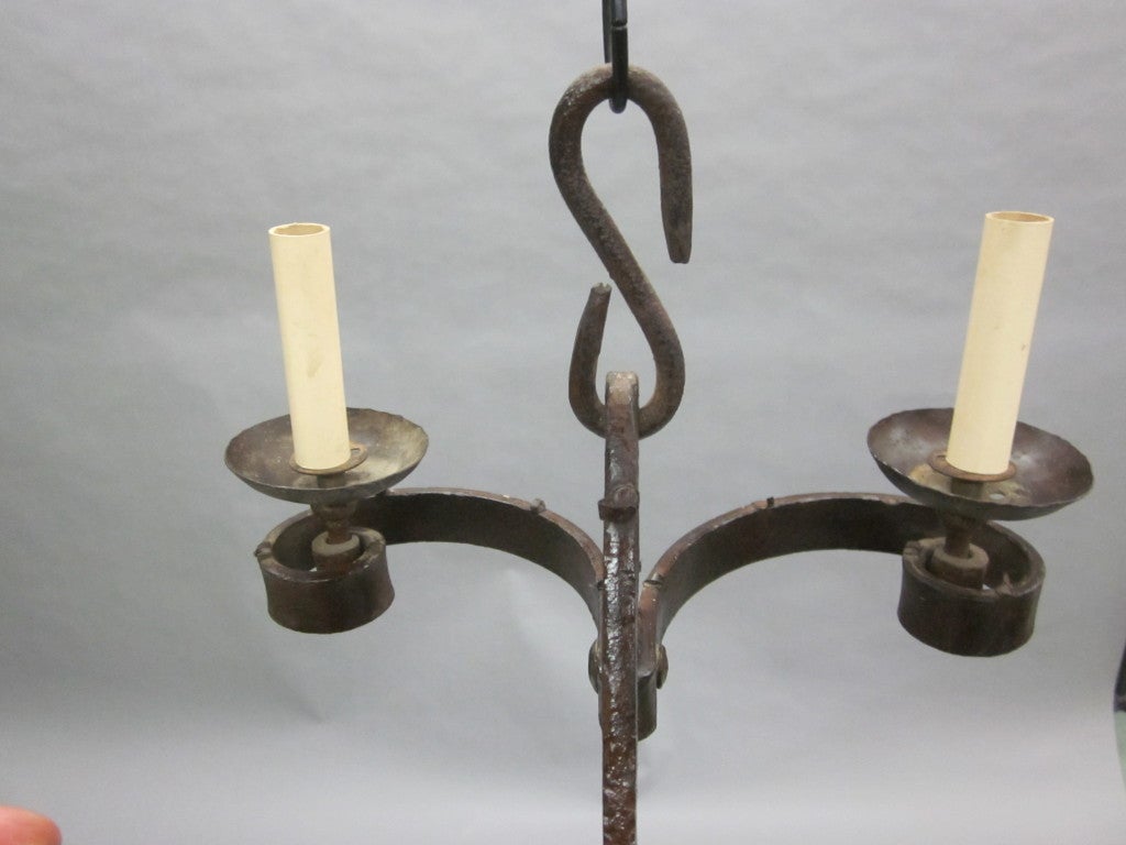 French Arts and Crafts Wrought Iron Chandelier 2