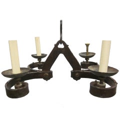French Arts and Crafts Wrought Iron Chandelier