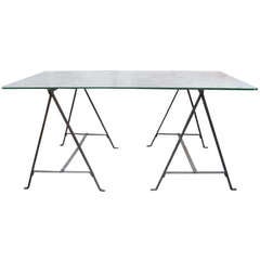 French Mid-Century Modern Hammered Iron Desk / Sofa Table Base, Giacometti, 1930
