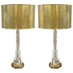 Pair of Solid Crystal and Brass Table Lamps 6