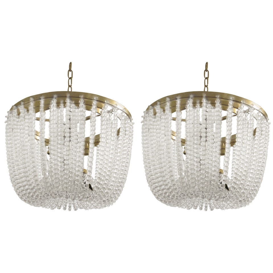 2 Sober French, 1930s Style, Beaded Crystal Chandeliers