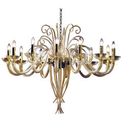 Poetic Large Twelve-Arm Gold Murano Glass Chandelier 4