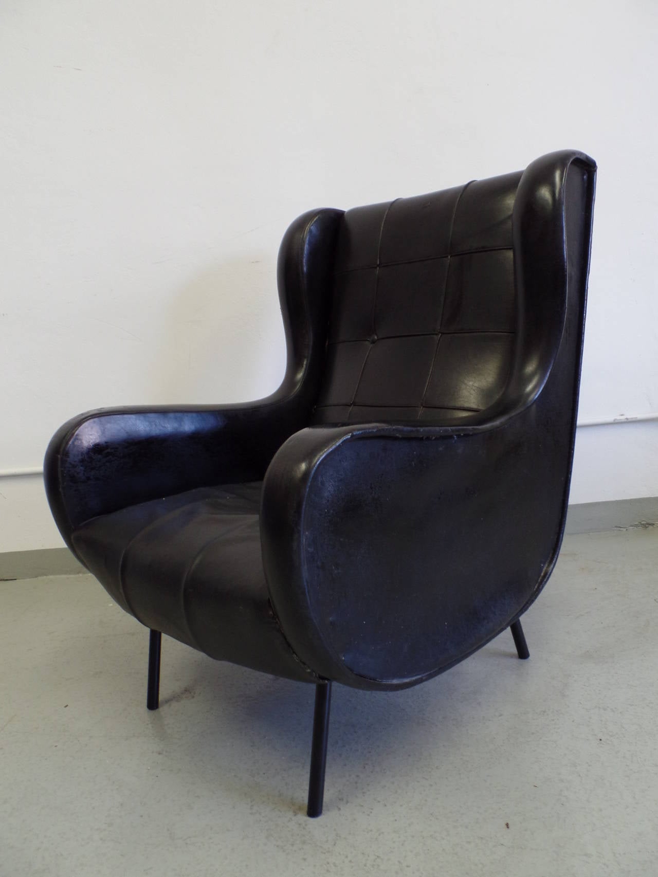 Mid-20th Century Pair of Italian Lounge Chairs in the Style of Marco Zanuso Senior Chairs
