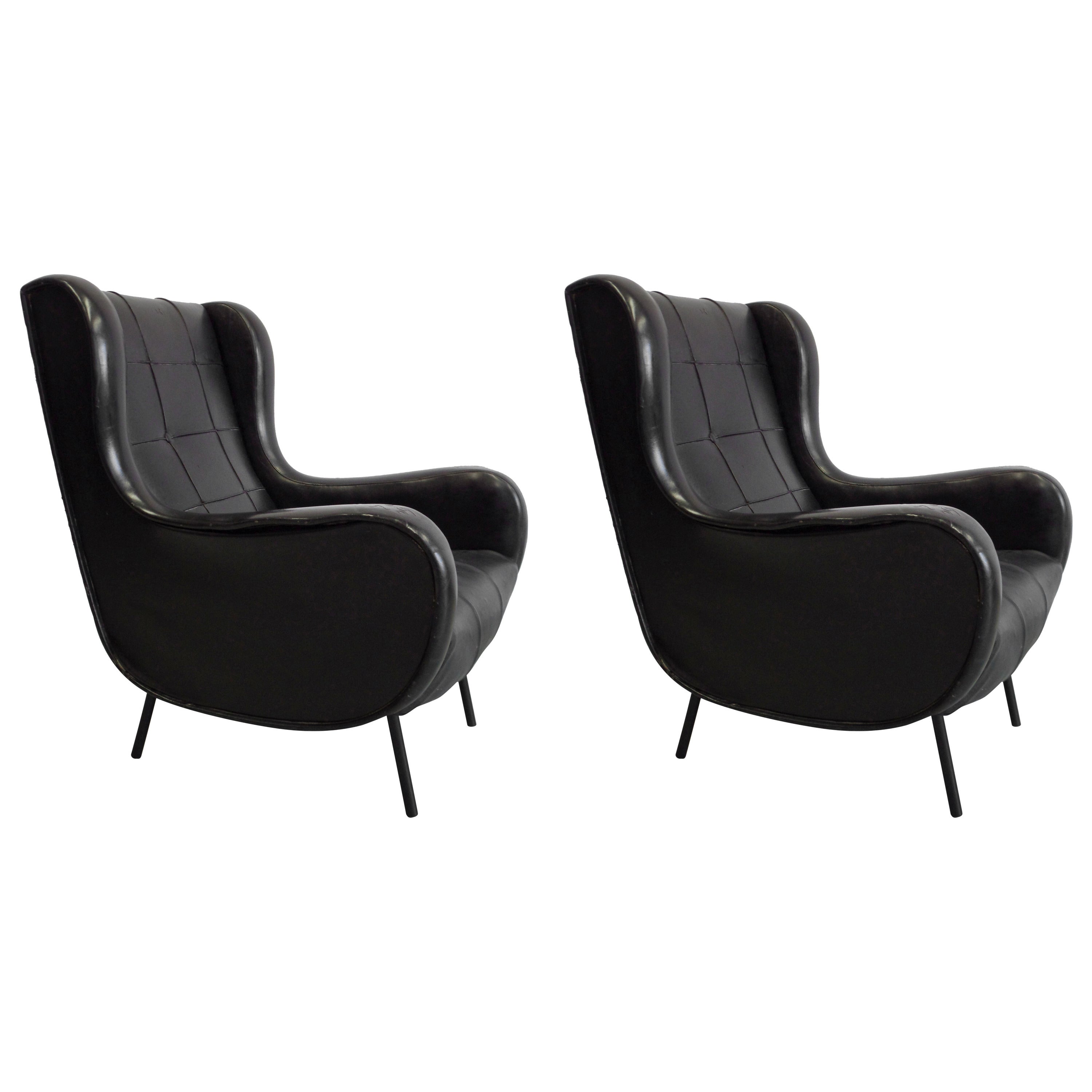 Pair of Italian Lounge Chairs in the Style of Marco Zanuso Senior Chairs