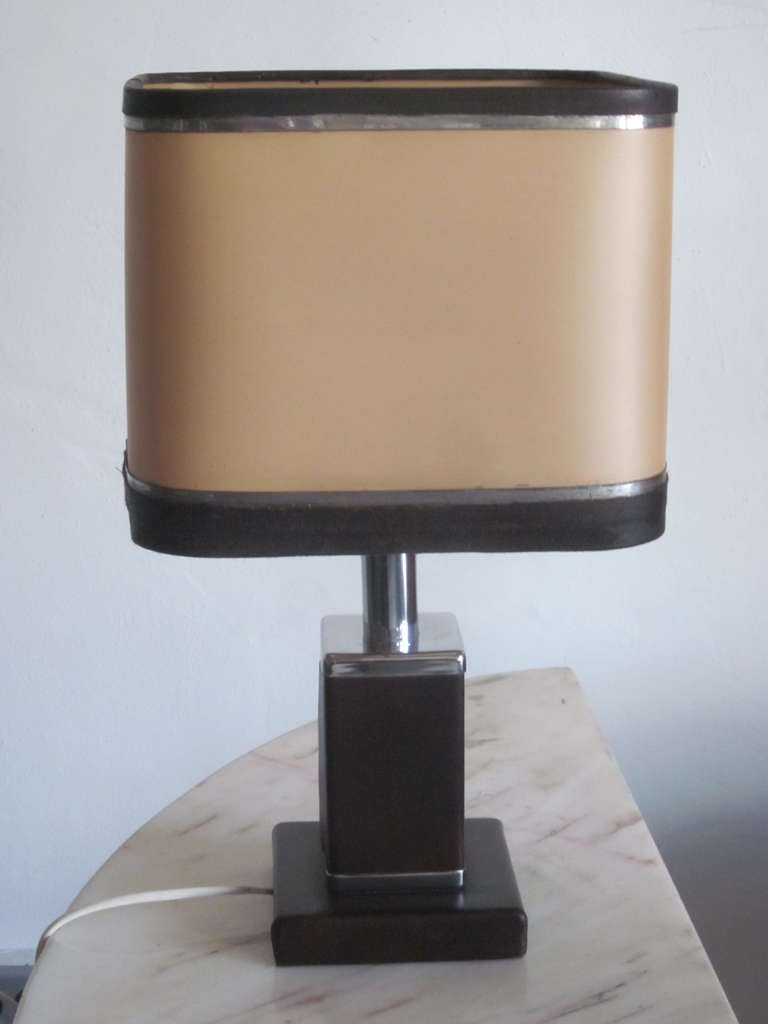 Pair of French Leather Table Lamps Attributed to Jacques Adnet