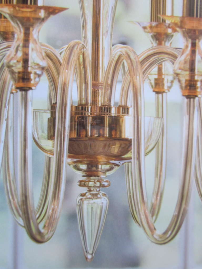 Two Ten-Arm Clear Murano Glass & Brass Modern Neoclassical Chandeliers In Excellent Condition For Sale In New York, NY