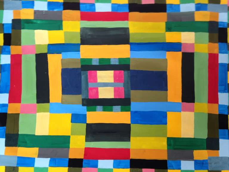 American Two Geometric Abstraction Paintings by Jeff Hudson For Sale