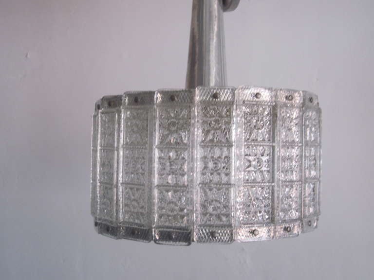 Stainless Steel Austrian Mid-Century Modern Glass Pendant /Flush Mount Attributed to J.T. Kalmar For Sale