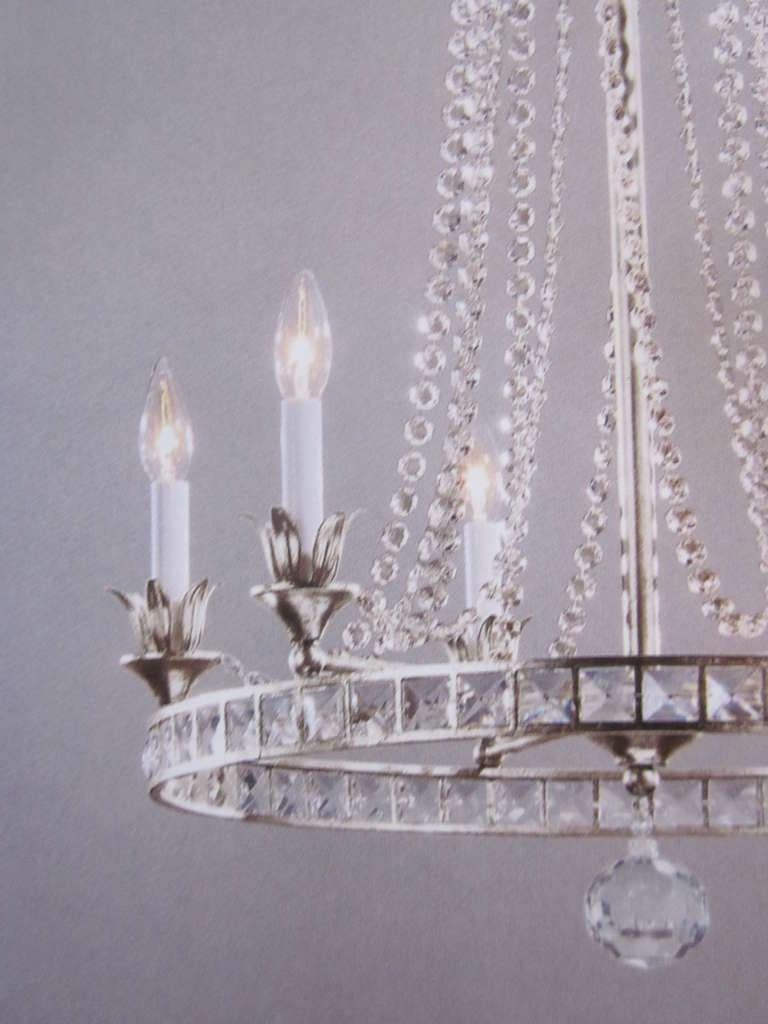 French Mid-Century Modern neoclassical nickel and crystal chandelier / Pendant in the style of Maison Jansen.