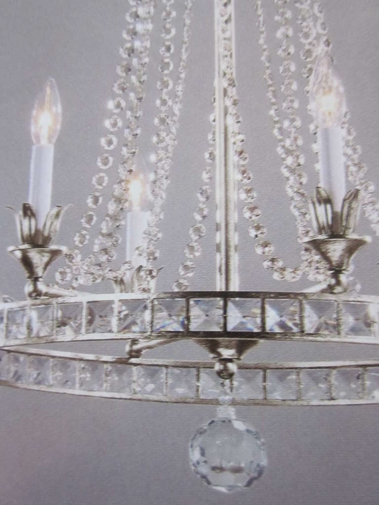 Mid-Century Modern French Modern Neoclassical Nickel and Crystal Chandelier, Maison Jansen